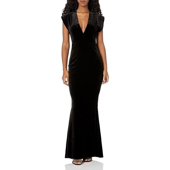 Norma Kamali V Neck Rectangle Velvet Gown in Black Small New Womens Long Dress - Picture 12 of 16